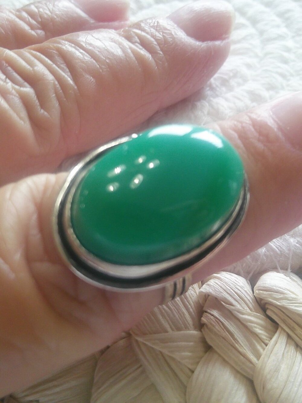 Gorgeous GREEN CHALCEDONY Handmade Sterling 925 Ring Size 8 #274F